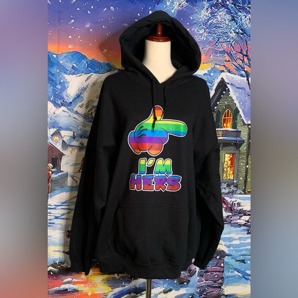 I'm Hers, Mickey Mouse Pointing Hand, The Rainbow Mickey Hands Black Hoodie 2XL - Picture 1 of 10